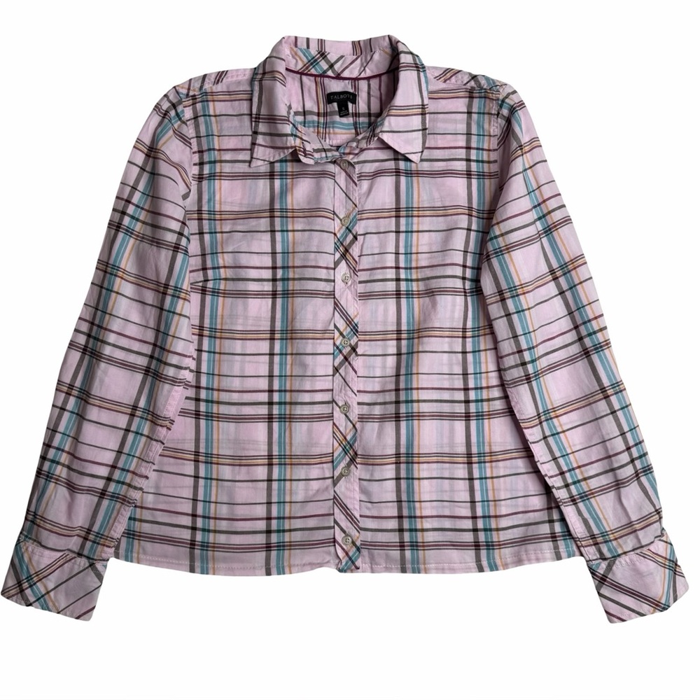 Talbots Plaid‎ Button Down 100% Cotton Shirt Pink Blue Women's Sz Small